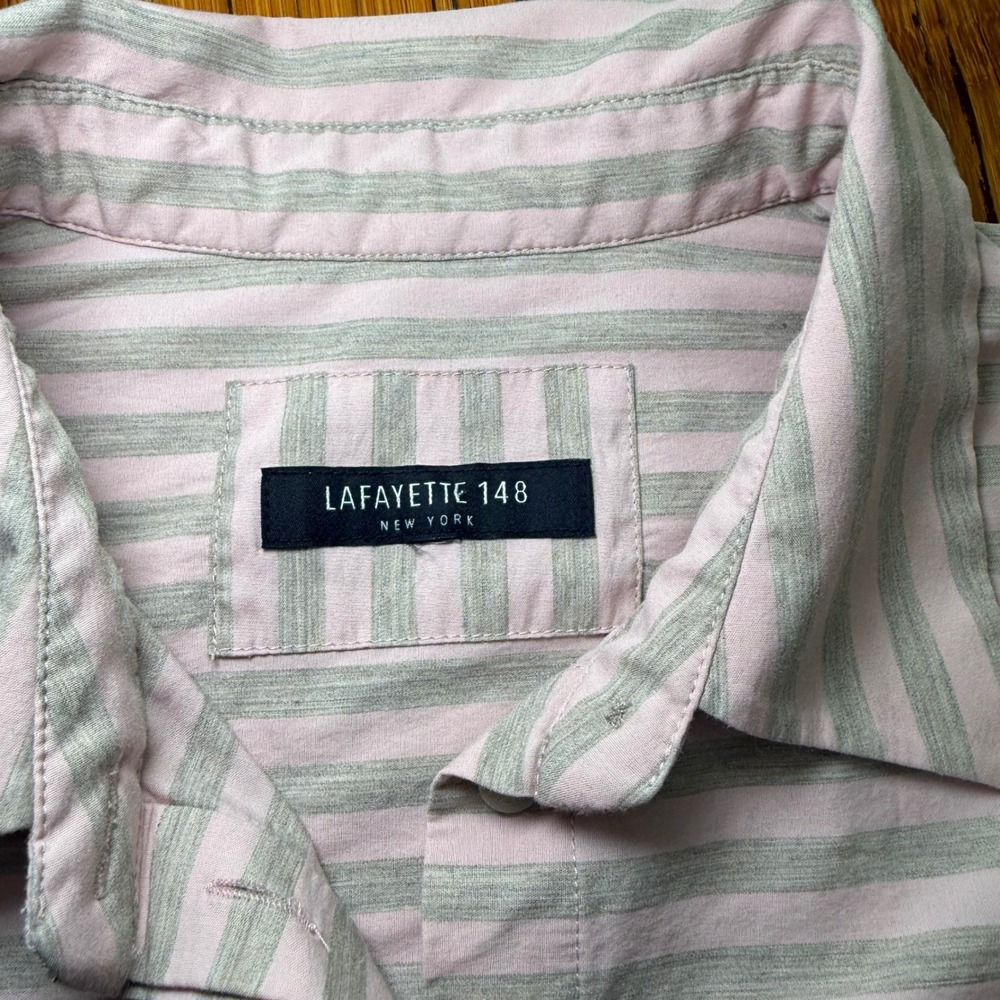 Lafayette 148 New York Striped Button Down Shirt Blouse Long Sleeve Large - Picture 3 of 7